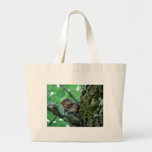 Sweet Chipmunk in a Tree Apparel and Gifts Large Tote Bag (Front)
