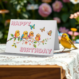 Sweet Chirpy Birds & Butterflies Birthday Card
