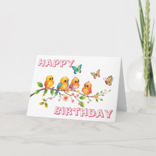 Sweet Chirpy Birds & Butterflies Birthday Card