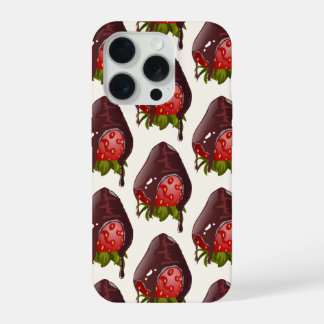 Sweet Chocolate Covered Strawberry Pattern Cream iPhone 15 Pro Case