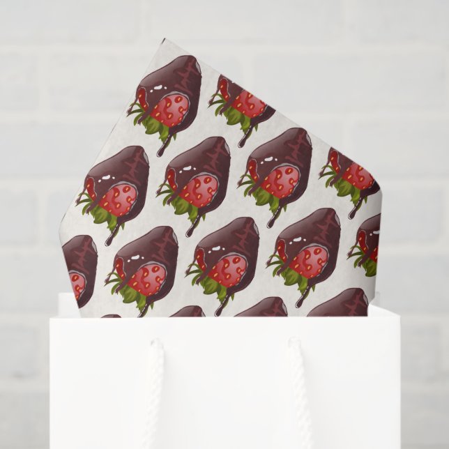 Sweet Chocolate Covered Strawberry Pattern Premium Tissue Paper (Gift Bag)