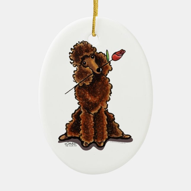 Sweet Chocolate Poodle Valentines Ceramic Tree Decoration (Front)