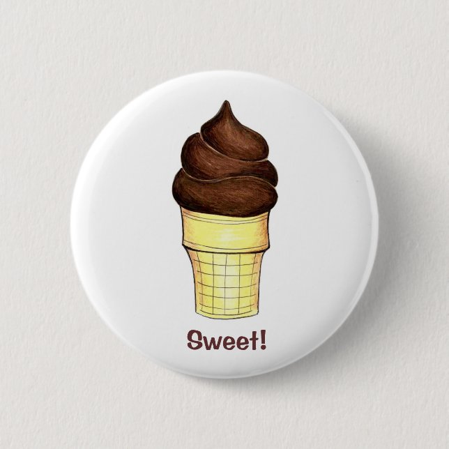 Sweet! Chocolate Soft Serve Ice Cream Cone Foodie 6 Cm Round Badge (Front)
