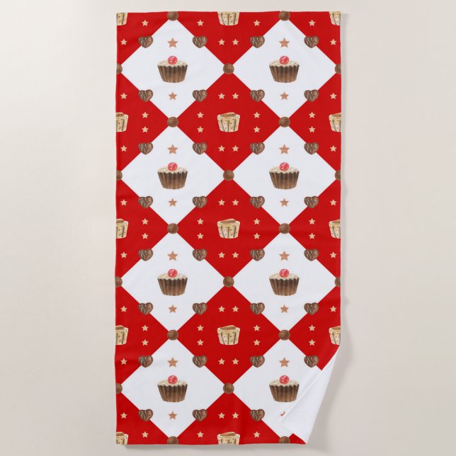 Sweet Chocolate Treats Modern Christmas Watercolor Beach Towel (Front)