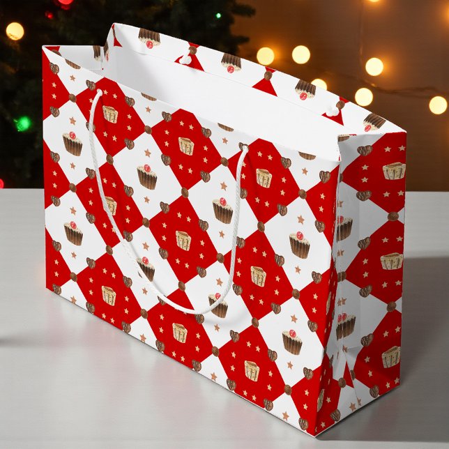 Sweet Chocolate Treats Modern Christmas Watercolor Large Gift Bag (Creator Uploaded)