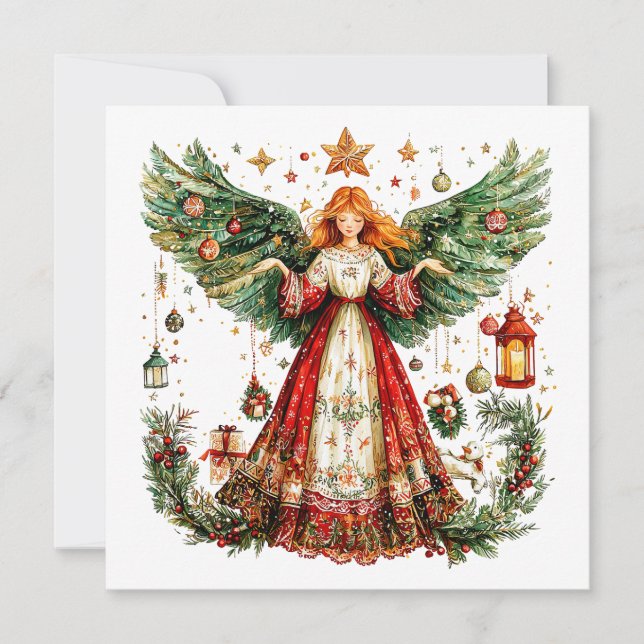 Sweet Christmas Angel with Christmas gifts & toys Holiday Card (Front)
