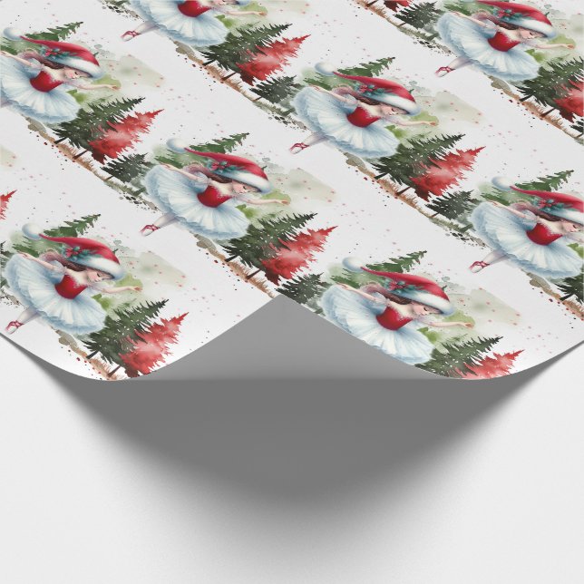 Sweet Christmas Ballerina Girl in a Pine Forest Wrapping Paper (Corner)