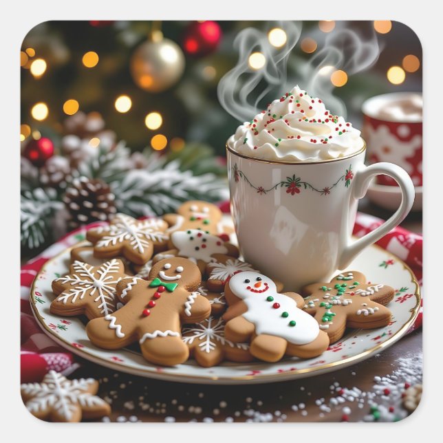 Sweet Christmas Cookies and Hot Cocoa Square Sticker (Front)