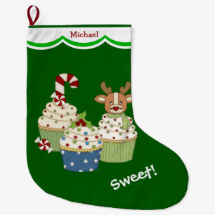 Sweet Christmas Cupcakes Personalised Large Christmas Stocking