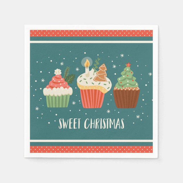 Sweet Christmas Cupcakes Treats Festive  Napkin (Front)