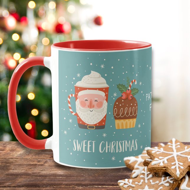 Sweet Christmas Cute Santa Modern Personalised Mug (Creator Uploaded)