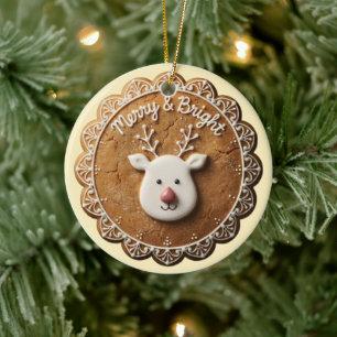Sweet Christmas Gingerbread Rudolph Butter Ceramic Tree Decoration