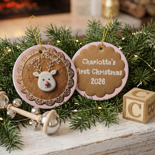 Sweet Christmas Gingerbread Rudolph Petal Ceramic Tree Decoration