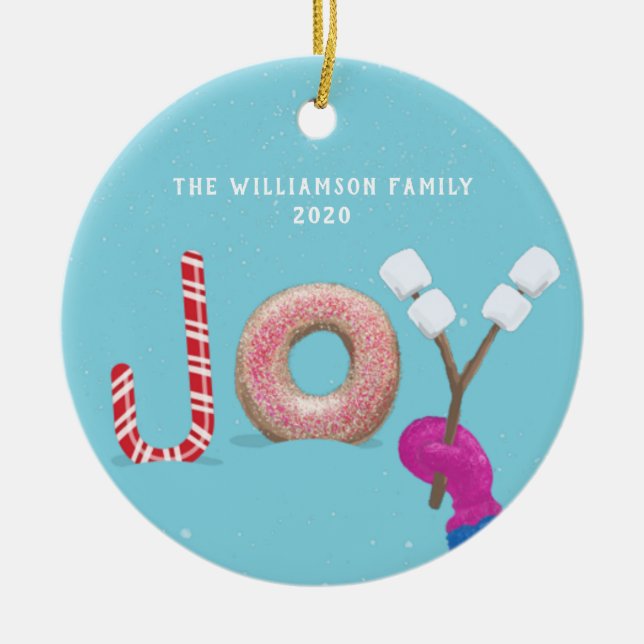 Sweet Christmas Joy Candy Donut Marshmallow Blue Ceramic Tree Decoration (Front)