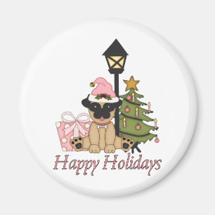 Sweet Christmas Pug with Tree Gifts and Tees Magnet