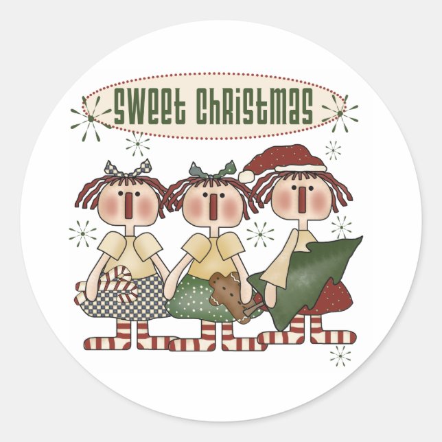 Sweet Christmas Rag Dolls Holiday Classic Round Sticker (Front)