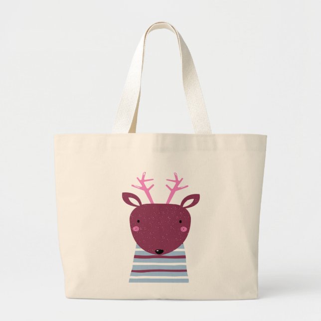 Sweet Christmas Reindeer face Large Tote Bag (Front)