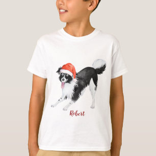 Sweet Christmas Santa hat Dog Monogram T-Shirt