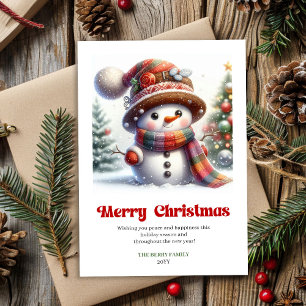 Sweet Christmas snowman kids minimalist editable Holiday Card