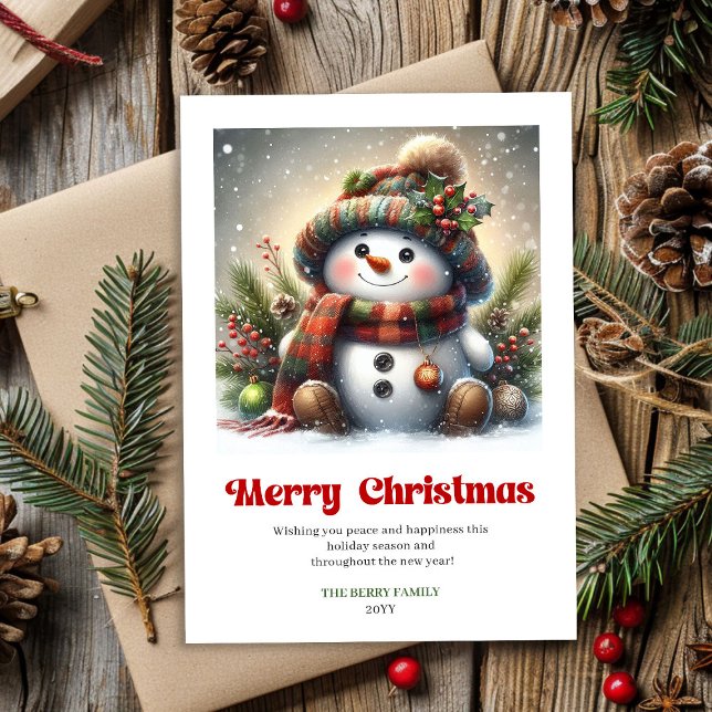 Sweet Christmas snowman watercolor kids greeting   Holiday Card (Sweet Christmas snowman watercolor kids greeting printable)