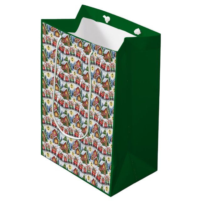 Sweet Christmas Village & Train Medium Gift Bag (Front Angled)