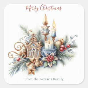 Sweet Christmas Watercolor Image Square Sticker