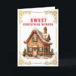 Sweet Christmas Wishes | Gingerbread House Card<br><div class="desc">This sweet Christmas card features an AI generated candy covered Gingerbread house with an ornate frame around the edge. The greeting says "Sweet Christmas Wishes." Inside is another gingerbread house and a greeting with text you can personalise with your name.</div>