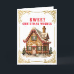 Sweet Christmas Wishes | Gingerbread House Card<br><div class="desc">This sweet Christmas card features an AI generated candy covered Gingerbread house with an ornate frame around the edge. The greeting says "Sweet Christmas Wishes." Inside is another gingerbread house and a greeting with text you can personalise with your name.</div>