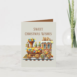Sweet Christmas Wishes gingerbread train Holiday Card