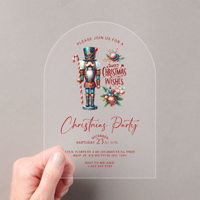 Sweet Christmas Wishes Nutcracker Party Invite Acrylic Invitations (Insitu (Handheld))