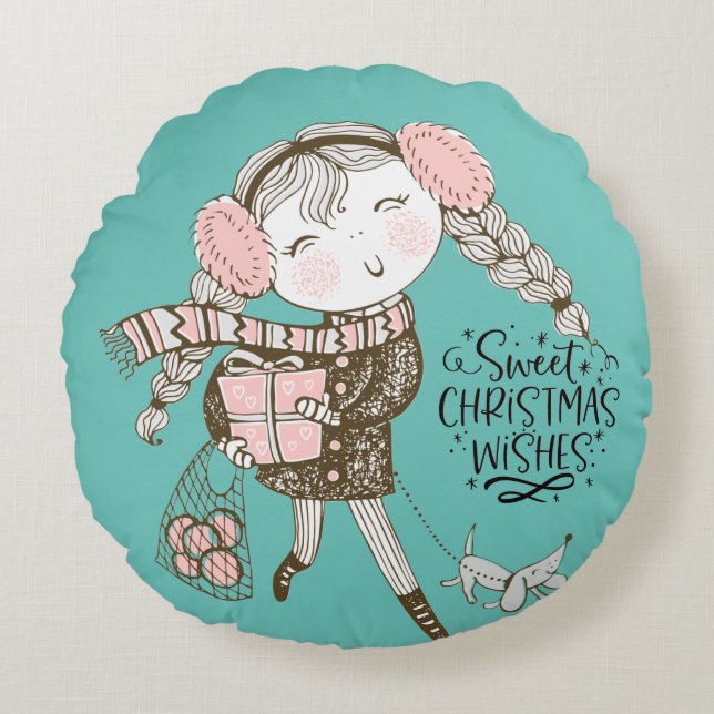 Sweet Christmas Wishes Round Cushion (Front)