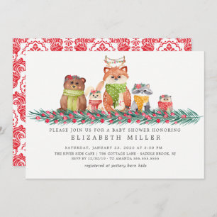 Sweet Christmas Woodland Animals Baby Shower Invitation