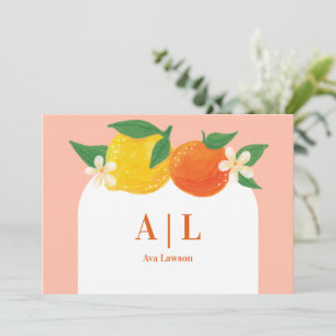 Sweet Citrus Flat Monogrammed Thank You Card