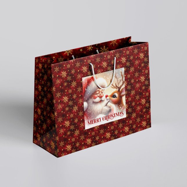 Sweet Classic Santa Claus Red Nose Rudolph Gift  Large Gift Bag (Sweet Classic Santa Claus Red Nose Rudolph Gift Bag)