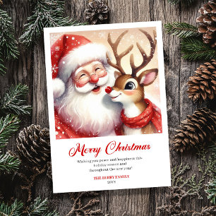 Sweet Classic Santa With Rudolph Holiday Greeting  Card
