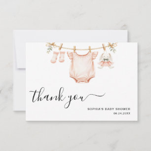 Sweet Clothesline Girly Modern Baby Shower Thank You Card