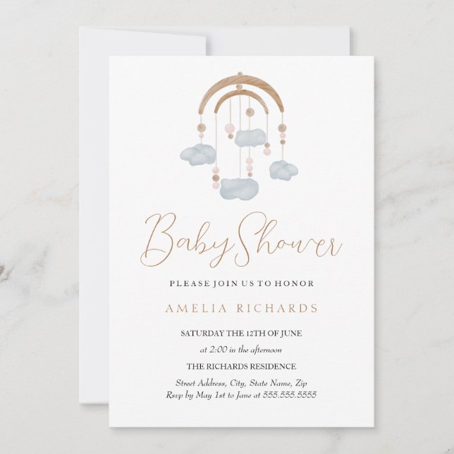 Sweet Cloud Dusty Blue Mobile Baby Shower Invitation (Front)