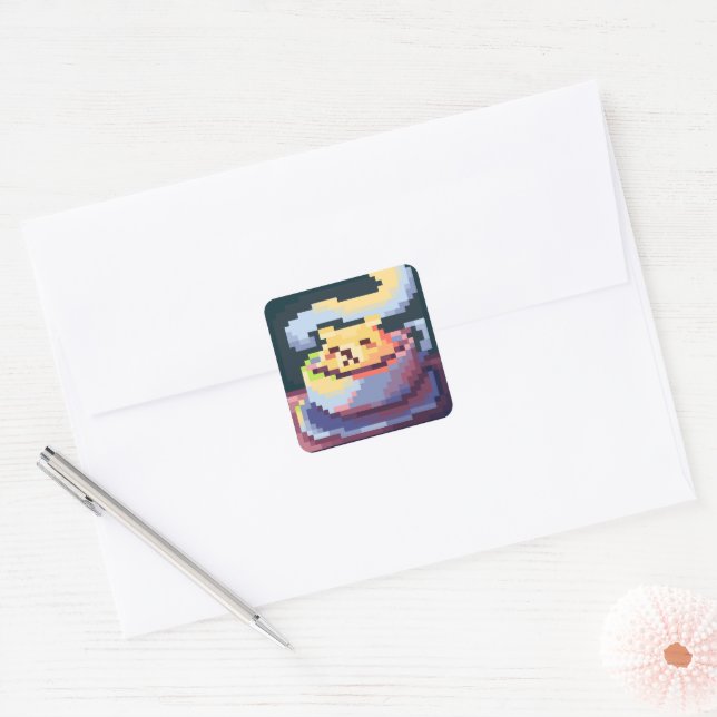 Sweet Coffee Pixelart, Pixel Art Square Sticker (Envelope)