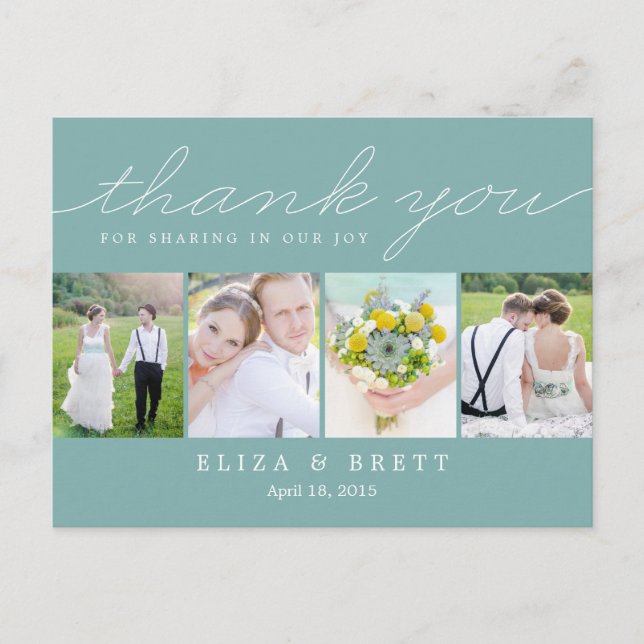Sweet Collage Wedding Thank You Card - Aqua (Front)