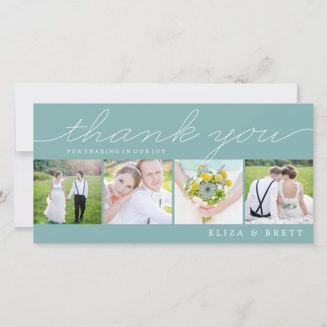 Sweet Collage Wedding Thank You Cards - Aqua (Front)