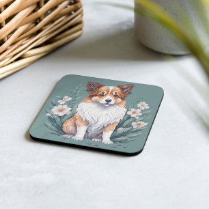 Sweet Collie surrounded by flowers - Square Paper Coaster