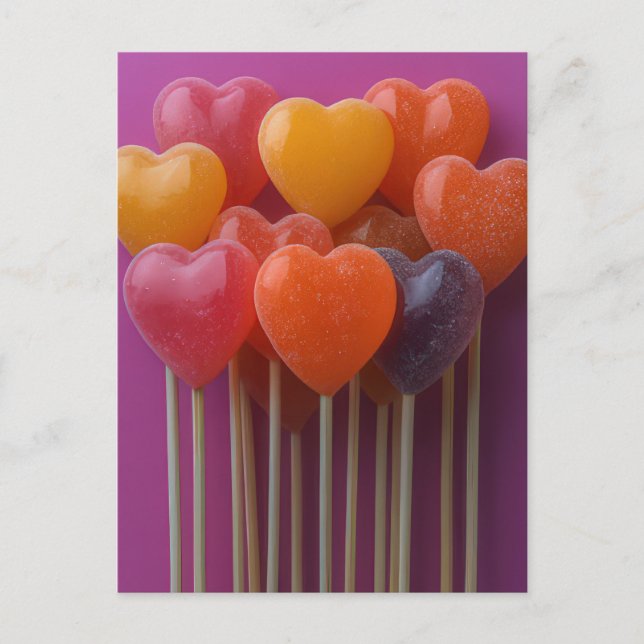 Sweet colorful heart Lollipops Valentine's Day Postcard (Front)