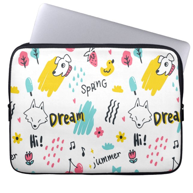 Sweet coloured hand drawn laptop sleeve (Front)