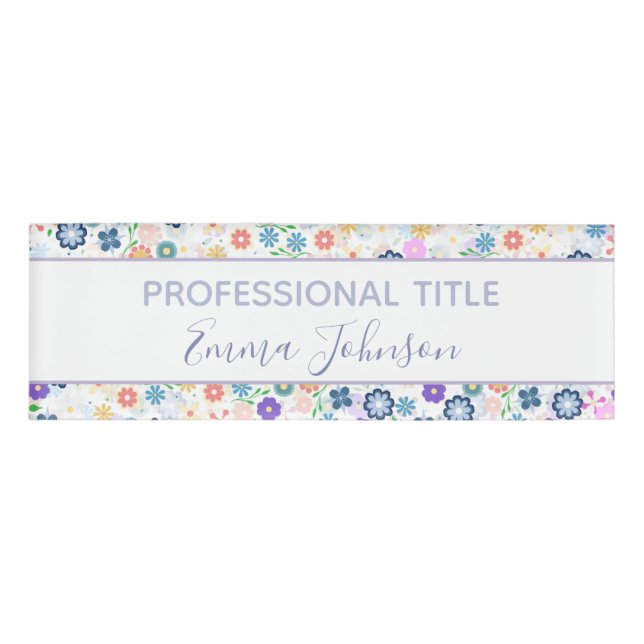 Sweet Colourful Ditsy Floral Pattern Name Tag (Front)