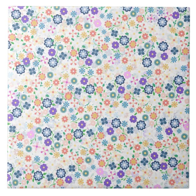 Sweet Colourful Ditsy Floral Pattern Tile (Front)
