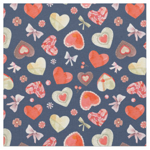 Sweet Colourful Hearts  Fabric