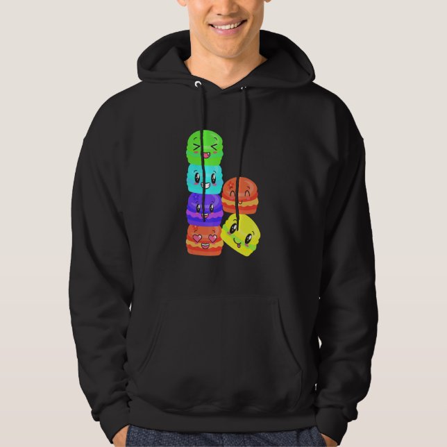 Sweet Colourful Macaroons Happy Foods Stacked Up Hoodie (Front)