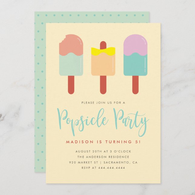 Sweet Colourful Popsicle Party Summer Birthday Invitation (Front/Back)
