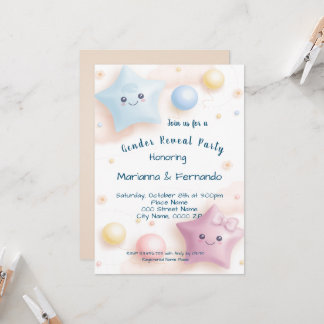Sweet Colourful Stars Gender Reveal Party Invitation