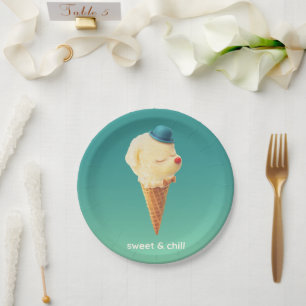 Sweet Cone: Smiling Bichon Ice Cream Art Paper Plate